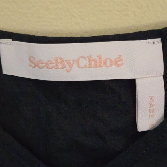 See By Chloe Navy Cotton Spaghetti Strap Camisole Designer Layering Size 44/M - Picture 3 of 6